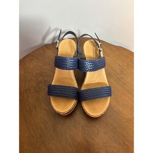 BOC Comfort Navy Blue Woven Wedge Sandals Women's Size 7 Cork Heel